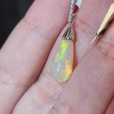 Stunning 3.44 Carat Teardrop 14k Opal Diamond Pendent