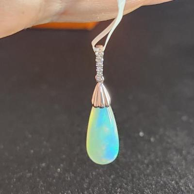 Stunning 3.44 Carat Teardrop 14k Opal Diamond Pendent