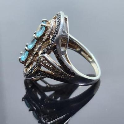 Sterling Silver 3 Green Stones- Art Deco Ring