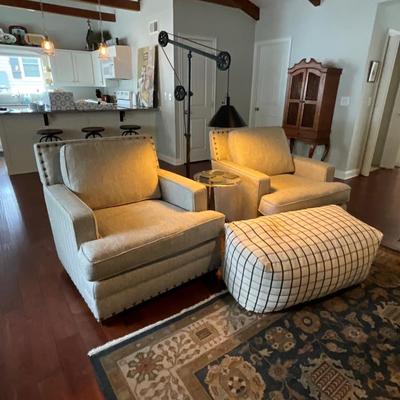 Universal Furniture Club Chairs, Poof And Side Table