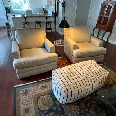 Universal Furniture Club Chairs, Poof And Side Table