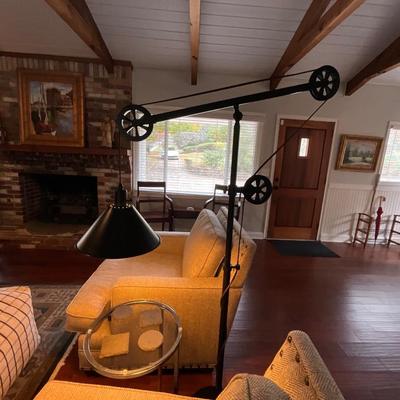 Industrial Pulley System Floor Lamp