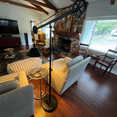 Industrial Pulley System Floor Lamp
