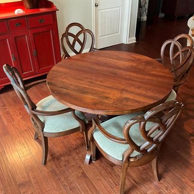 Custom Made Pedestal Table And Ethan Allen Ribbon Back Armchairs