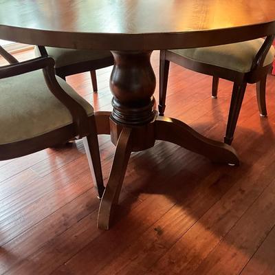 Custom Made Pedestal Table And Ethan Allen Ribbon Back Armchairs