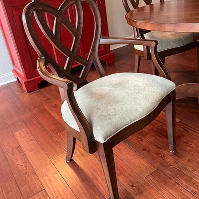 Custom Made Pedestal Table And Ethan Allen Ribbon Back Armchairs