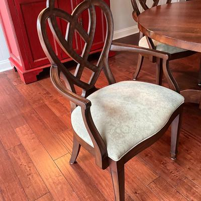 Custom Made Pedestal Table And Ethan Allen Ribbon Back Armchairs