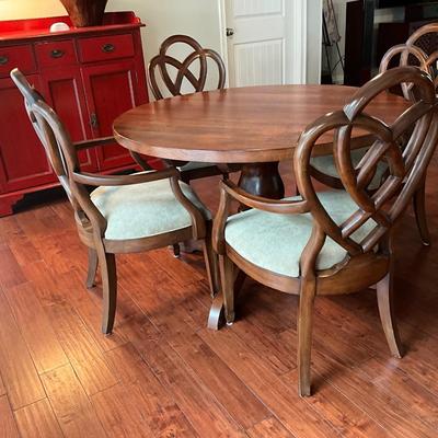 Custom Made Pedestal Table And Ethan Allen Ribbon Back Armchairs