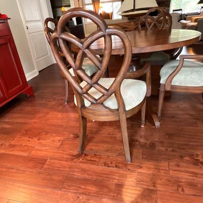 Custom Made Pedestal Table And Ethan Allen Ribbon Back Armchairs