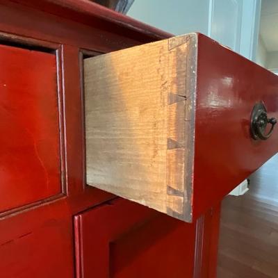 Distressed Asian Red Storage Cabinet