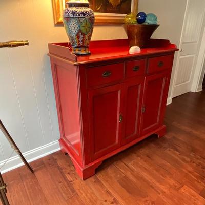 Distressed Asian Red Storage Cabinet