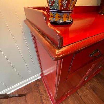 Distressed Asian Red Storage Cabinet