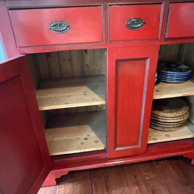 Distressed Asian Red Storage Cabinet