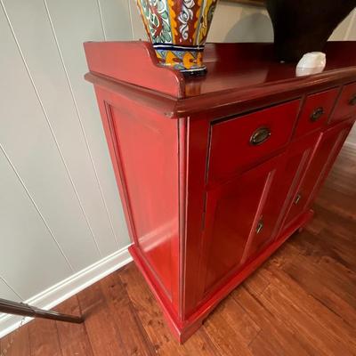 Distressed Asian Red Storage Cabinet