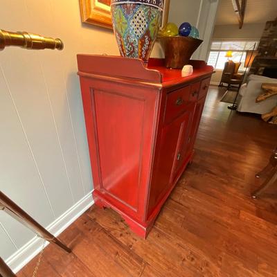 Distressed Asian Red Storage Cabinet