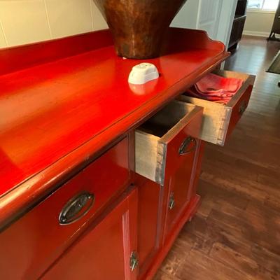 Distressed Asian Red Storage Cabinet