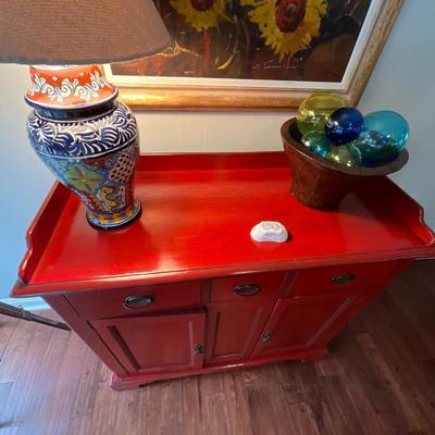 Distressed Asian Red Storage Cabinet
