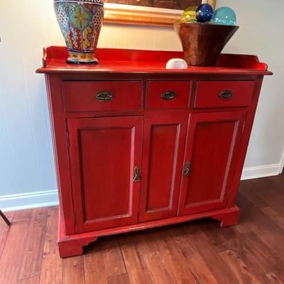 Distressed Asian Red Storage Cabinet