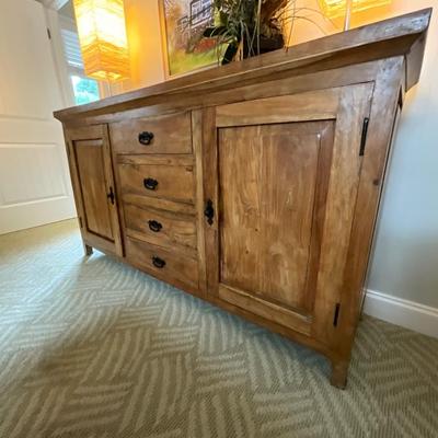Wood Storage Cabinet, Pair of Lamps & Flowers