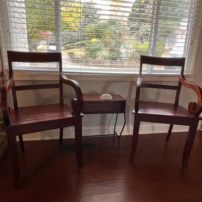 Pair of Wood Chairs & Side Storage Table