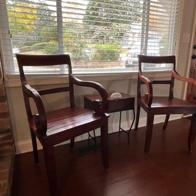 Pair of Wood Chairs & Side Storage Table