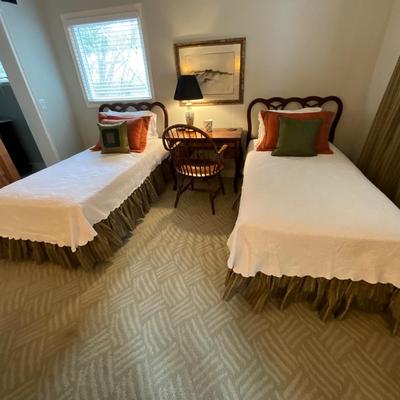 Pair of Wood Twin Size Beds, Mattress and Bedding