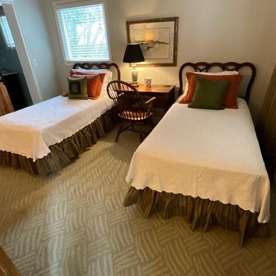 Pair of Wood Twin Size Beds, Mattress and Bedding