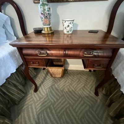 Mahogany Writing Desk and Lamp