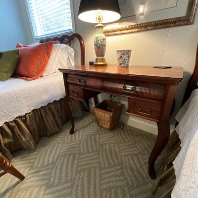 Mahogany Writing Desk and Lamp