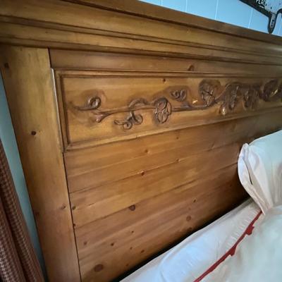 Queen Size Wood Headboard Frame, Mattress, Bedding And Bench