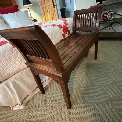 Queen Size Wood Headboard Frame, Mattress, Bedding And Bench
