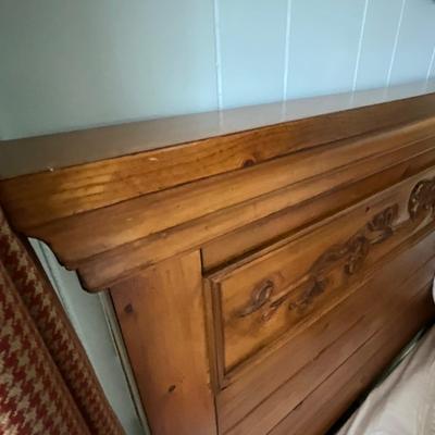Queen Size Wood Headboard Frame, Mattress, Bedding And Bench