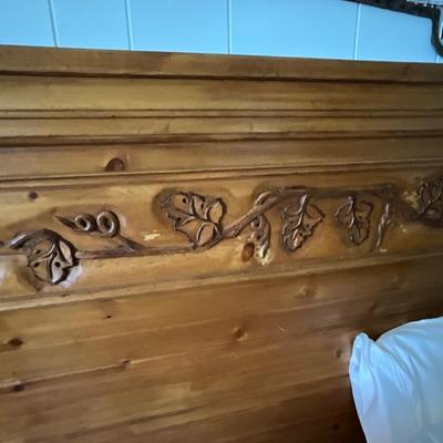Queen Size Wood Headboard Frame, Mattress, Bedding And Bench