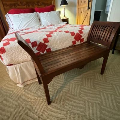 Queen Size Wood Headboard Frame, Mattress, Bedding And Bench