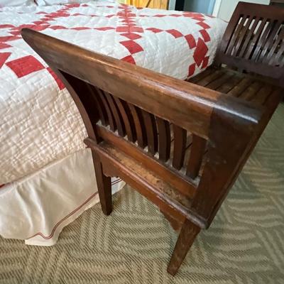Queen Size Wood Headboard Frame, Mattress, Bedding And Bench