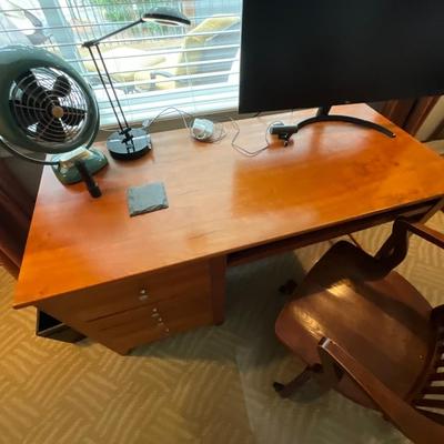 3 Piece Stanley Furniture Desk, Chair and Metal Wood Shelves