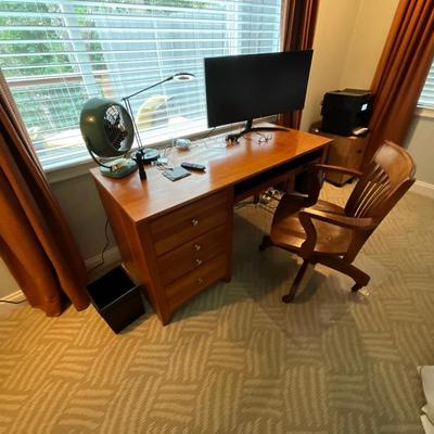 3 Piece Stanley Furniture Desk, Chair and Metal Wood Shelves
