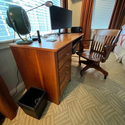 3 Piece Stanley Furniture Desk, Chair and Metal Wood Shelves