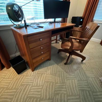 3 Piece Stanley Furniture Desk, Chair and Metal Wood Shelves