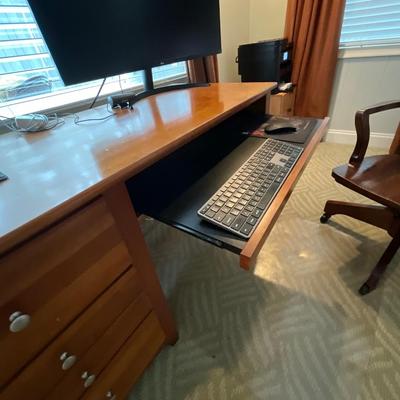 3 Piece Stanley Furniture Desk, Chair and Metal Wood Shelves