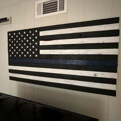 American and Thin Blue Line Painted Wood Wall Art