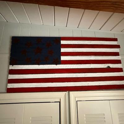 American and Thin Blue Line Painted Wood Wall Art