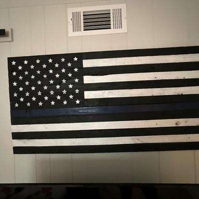 American and Thin Blue Line Painted Wood Wall Art