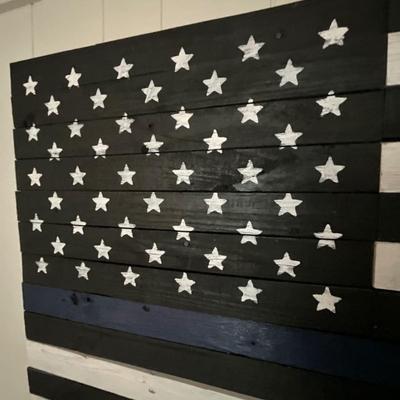 American and Thin Blue Line Painted Wood Wall Art