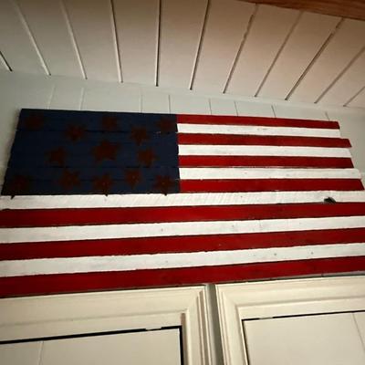 American and Thin Blue Line Painted Wood Wall Art