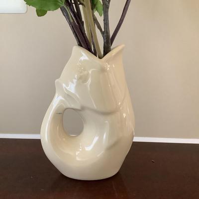 493 Fish Vase & Door Hanging Decor w/ Faux Flowers