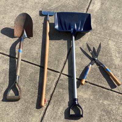 Sale Photo Thumbnail #1600: garden or yard tools lot with snow shovel