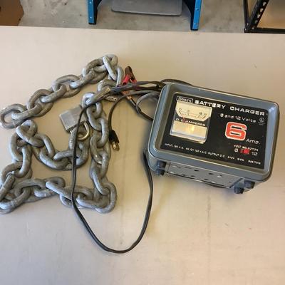 509 Sears 6-12 Amp Battery Charger and Heavy 5ft Chain