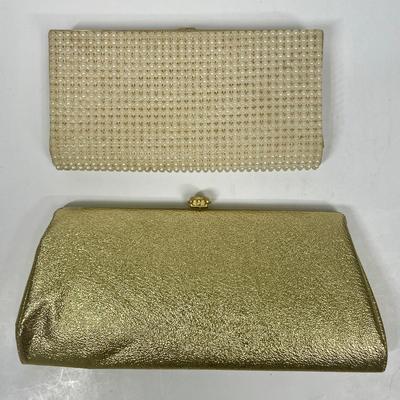Vintage Evening Bag Gold Clutch Purse Wallet 2 pc lot