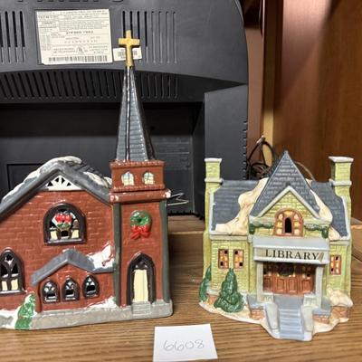 Christmas village church & library